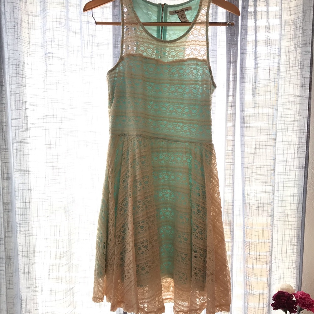 Blue and cream lace dress